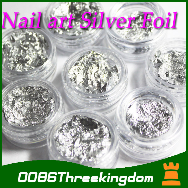 Купить 12 горшков Серебряная фольга хлопья лист для акриловых ногтей ...