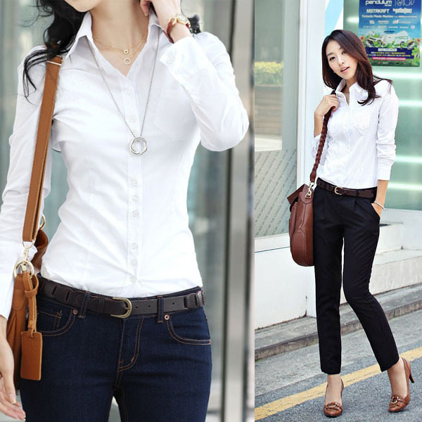 -Fashion-Womens-Clothing-Long-Sleeve-White-Casual-Slim-Business-Wear ...