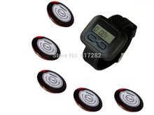 wireless waiter pager system for restaurant,supermarket,airport and so on,5pcs of table button and 1 pc of wrist watch reciever