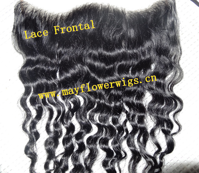 Unprocessed Virgin Peruvian Hair Piece Deep Wave Lace Front Closure Bleached Knots 12by3 Size Base(China (Mainland))