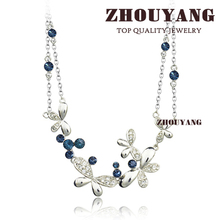 Top Quality ZYN067 Love of Butterfly Blue Crystal 18K White Gold Pated Pendant Necklace Jewelry Austrian