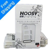 Free Shipping Noosy Nano SIM Adapter For Iphone 5 4 In 1 From Nano to Micro Mini Sim With Retail Box  X080
