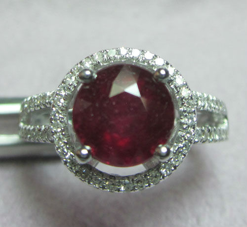 Solid 14kt White Gold Natural BLOOD Ruby ENGAGEMENT Ring