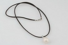 12 14mm large rice pearl Black leather single necklace Large pearl pendant necklace leather necklace jewlery