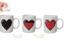 Free Shipping 1piece Heat Sensitive Pixel Heart  Mug Color change Ceramice Morph Mug