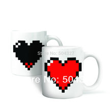 Free Shipping 1Piece Heat Sensitive Pixel Heart Mug Color change Ceramice Morph Mug