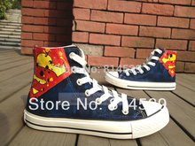 Hot Sale Superman Fashion Shoes Canvas Hand Painted Blue High Top Sneakers