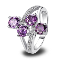 Wholesale Brilliant Ring Round Cut Amethyst & White Topaz 925 Silver Ring Jewelry Size 7 8 9 10 Love Style Gift