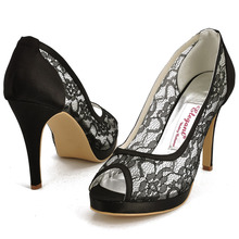 Black Sexy Cut outs Lace Heels EP11084 PF Peep Toe Platform Stiletto Heel Lace Wedding Bridal
