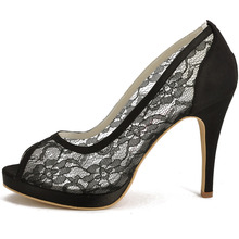 Black Sexy Cut outs Lace Heels EP11084 PF Peep Toe Platform Stiletto Heel Lace Wedding Bridal