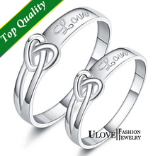 2014 Promotion A Pair of 925 Sterling Silver Silver Couple Rings Set with Love Engraved Heart Weaving Bow Tie Engagement Wedding