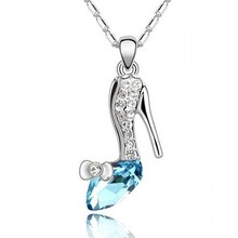 High Quality Trendy Gold Silver Plated Crystal Cinderella Glass Slipper Pendant Necklace Jewelry For Women Wholesale