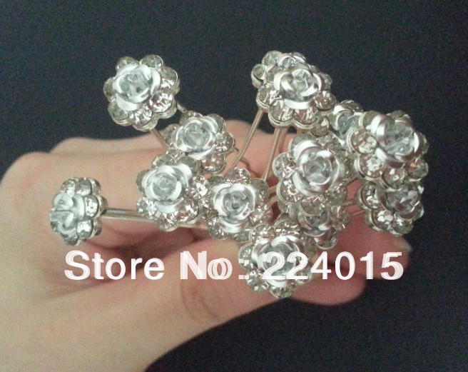 Free Shipping 20 pcs 11mm Seven Crystal Rhinestone Drill Hair Pin Clips Women Hair Wedding Jewelry
