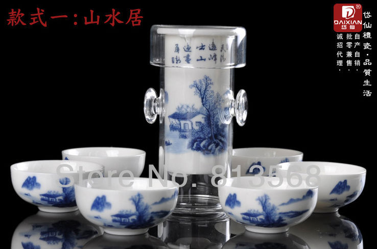 Chinese tea sets 160ml kettle with 6 cups special for black tea painted porcelain and glass