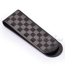 FREE SHIPPING MENS Black Grid Pattern 316L Stainless Steel MONEY CLIP