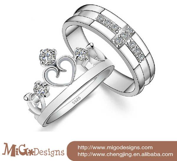 ... 925 Silver Swiss Crystal King Cross And Queen Crown Couple Rings Set