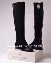 free shipping new 2013 Knee-length genuine leather fashion high-leg flat boots vintage women shoes brand platform pumps knight