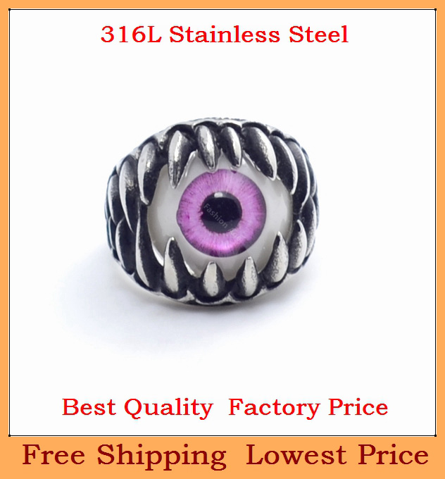 shipping punk Cheap purple eye ring 316L Stainless Steel Skull Rings ...