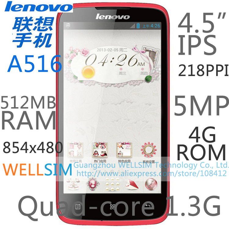 Original Lenovo A516 Multi language Mobile phone 4 5 IPS 854x480 Dual core1 3G 512MB RAM