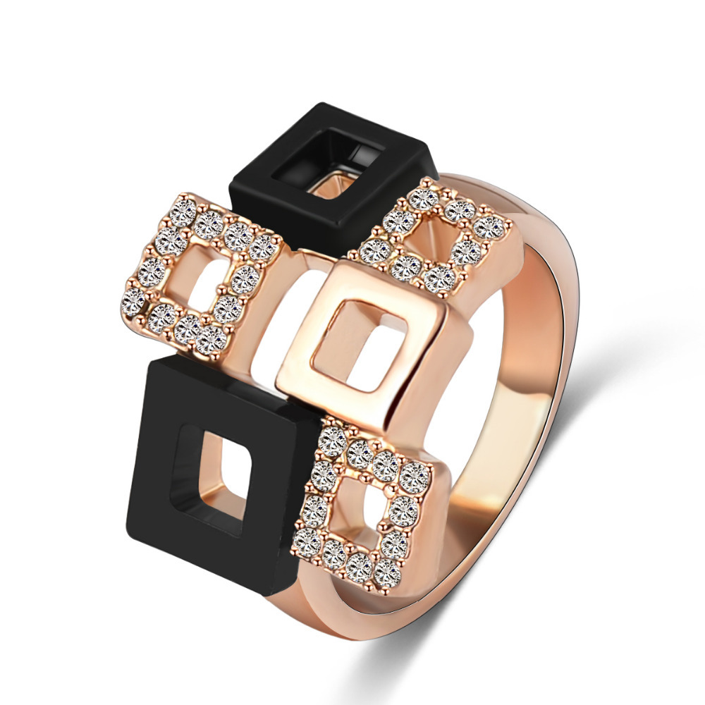LZESHINE Brand Fashionable Crystal Rings Unique Real 18K Rose Gold Plated Austrian Crystal SWA Element Square