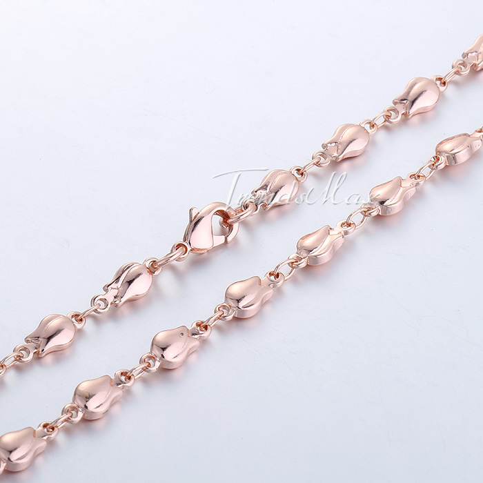 4mm Womens Girls Bud Bead Beaded Link Chain 18K Rose Gold Filled Necklace High Quality 59