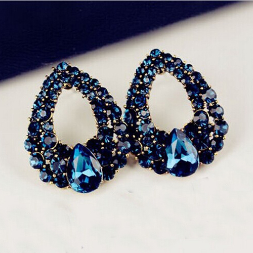 ED002 New 2015 Fashion Jewelry Blue Crystal Vintage Stud Earrings For Women brincos High Quality