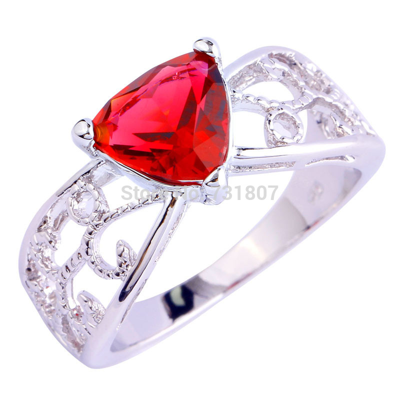 Fashion Style Triangle Cut Ruby Spinel 925 Silver Ring Size 6 7 8 9 10 11