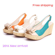 2014 spring high-heeled open toe shoe wedges paltform color block decoration female sandals