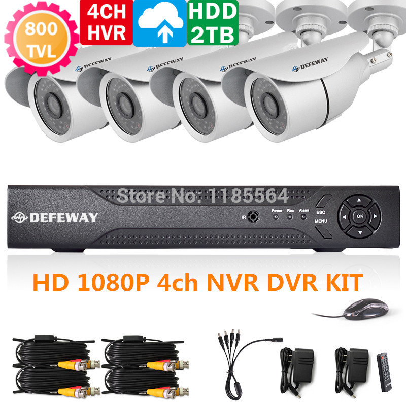 2TB HDD inside smartphone view HD CCTV security record system 4CH 960H 1080P DVR IP NVR