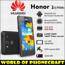 2G RAM Huawei Honor 2 U9508 Quad Core Smart Phone 4.5 Inch IPS Screen 8MP Camera android 4.1 playstore root multi-language