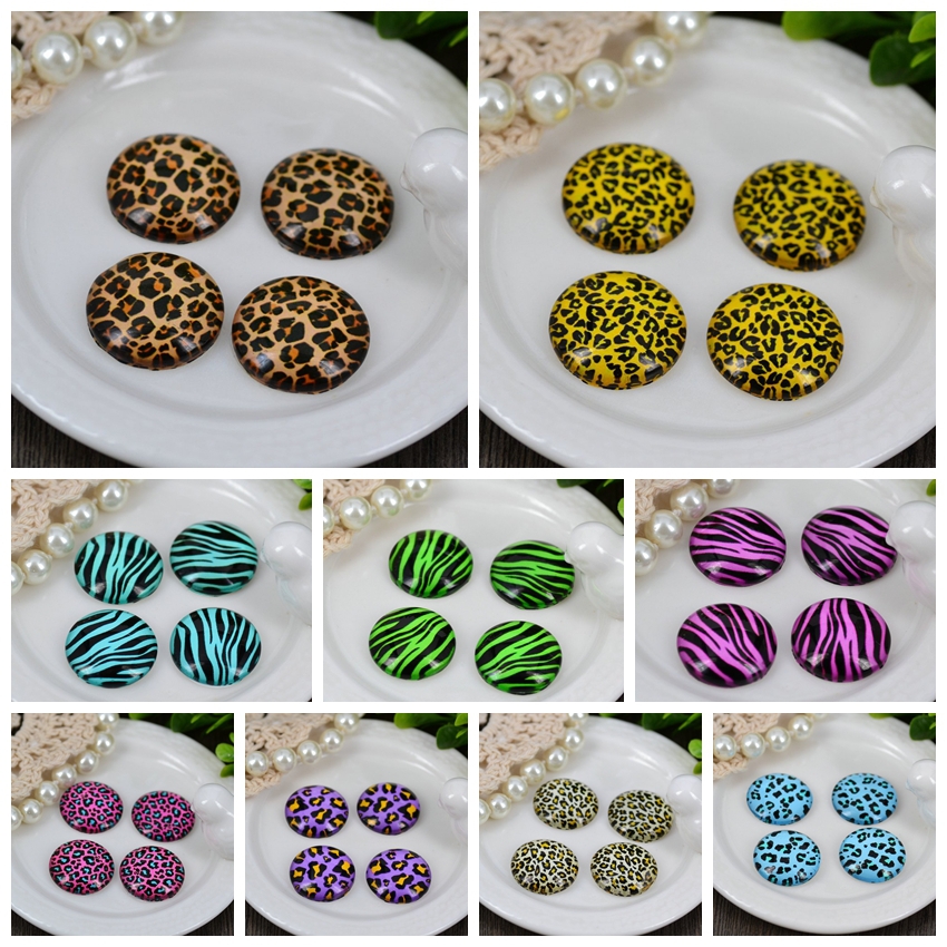 18mm Size Leopard Stripes Glass Cabochons 10PCS Sexy Colorful Round Dome Magnifying Embellishments For Cameo Setting