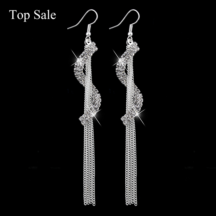 Vintage Tassel Letters Drop Earrings Silver Plated SWA Element Austrian Crystal Dangle Earrings For Women Fashion