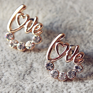 Fashion Love Imitation Diamond Heart Gold Plated Stud Earrings for Women Jewelry