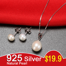 DAIMI Pearl Jewelry Sets 925 Silver Freshwater Pearl Pendant Necklace with Studs Earrings Whole Set Fine