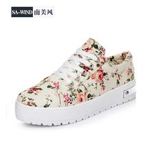 2014 spring color block decoration low high platform canvas shoes casual student women’s shoes rubber sole flower sneaker