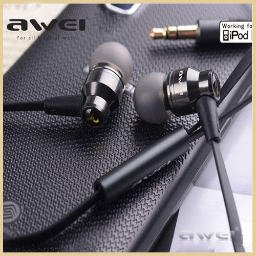 Original Awei ES800M Earphones In ear Headphones Super Clear Bass ear phones Metal Earbud Noise isolating