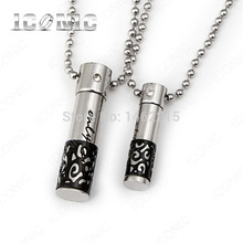 2015 Fashion Design Messenger Cylinder “Only Love” with Blue Lattice Couples Stainless Steel Pendant Necklace Set men jewelry