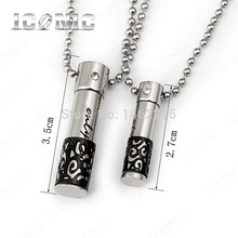 2015 Fashion Design Messenger Cylinder Only Love with Blue Lattice Couples Stainless Steel Pendant Necklace Set