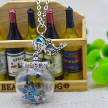 New Brand Flower Bottle Necklace Glass Dried Flowers Fish Pendants Crystal Necklace Silver Plated Chain Women