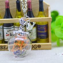 New Brand Flower Bottle Necklace Glass Dried Flowers Fish Pendants Crystal Necklace Silver Plated Chain Women