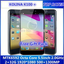 Original Unlocked Smartphone KOLINA K100+ MTK6592T Octa Core Android 4.2 5.5″ IPS 2GB RAM 32G ROM 1920x1080P FHD Screen 13.0MP