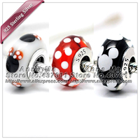 3pcs NEW S925 Sterling Silver Black & White Classic Minnie Charm beads Fit European dora Charm Bracelets Pendant Gifts