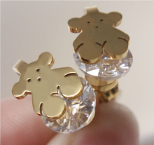 2015 fashion New lovely stay Bear white imitation pearls earrings inlaid rose gold color Bear titanium