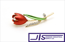 Luxurious Rhinestone Crystal with 18K plated Red Flower Pin Brooch, Pin Badge, Valentine’s Day Gifts,0774, Festival Gift