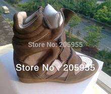 Original sole Real Wool Inside Sneakers Isabel Marant Shoes for Women Genuine leather High top Wedge high heel IM GZ shoes