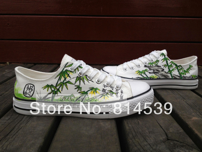 Chinese Bamboo Hand Painted Low top Canvas fashion Sneakers for Men Women