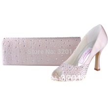 Shoes Bag Set EP11021 Blue Peep Toe Rhinestone Satin 3 5 Stiletto Heel Pumps Women s
