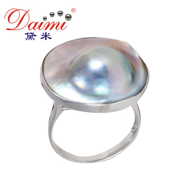 Valentine Sweet Gift Free Shipping South Sea Peal Mabe Pearls Ring 925 Silver Matching Brand Jewelry Box(China (Mainland))