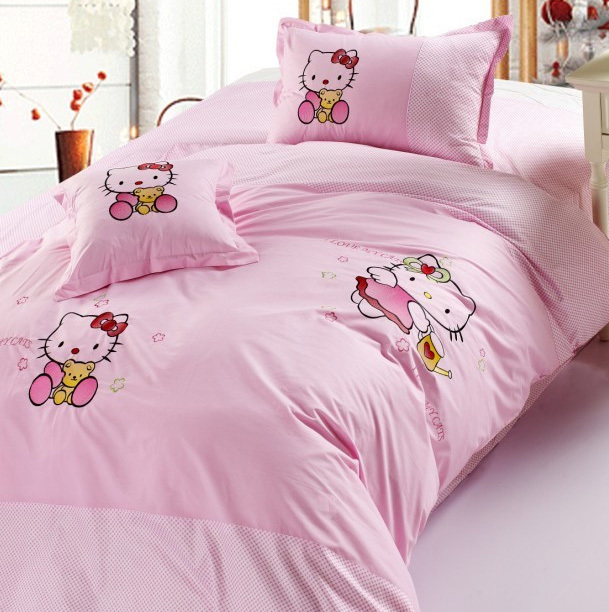 pink polka dot pink hello kitty bedding sets cotton quilt/duvet covers ...