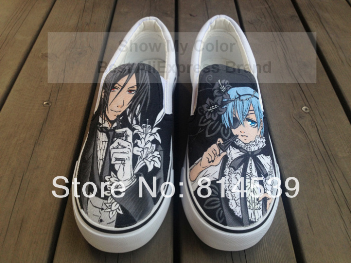Hot Sale Black Butler Anime Slip On Casual Shoes for Men Women Hand Painted Canvas Sneaker